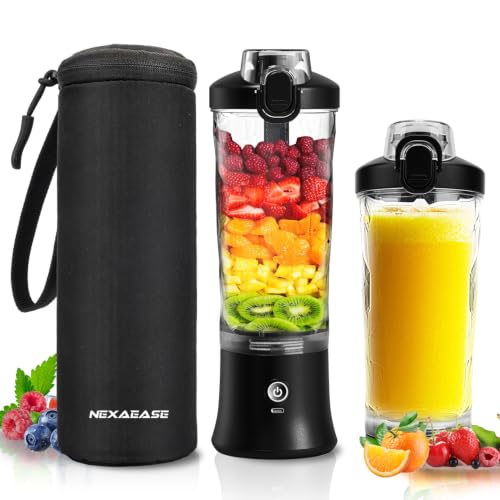 NexaEase Portable Blender 20oz Black with Insulated Sleeve for Smoothies & Shakes