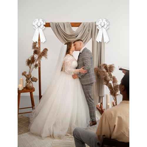Large Wedding Pew Bows for Wreath, Wedding Anniversary Wreath Bows White Burlap Bows Bridal Shower Craft Bows for Front Door Wedding Events Banquet Decorations Supplies