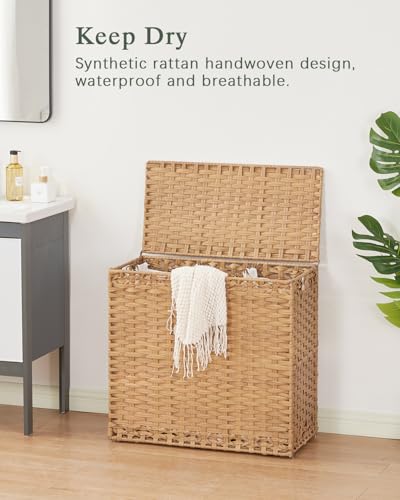 SETVSON Natural 35 Gallon Laundry Hamper with Lid and Mesh Bags