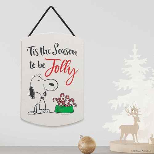 Peanuts Snoopy 'Tis the Season to Be Jolly Hanging Wood Wall Decor - Fun Snoopy Christmas Decoration for Home