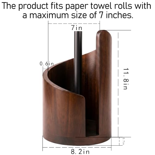 Walnut Wooden Paper Towel Holder for Countertop, Holds Mega Roll, Kitchen Decor