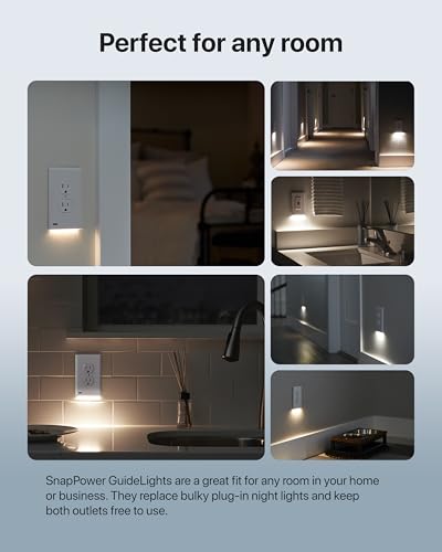 2 Pack GuideLight Night Lights for Duplex Outlets - White - Auto On/Off Sensor
