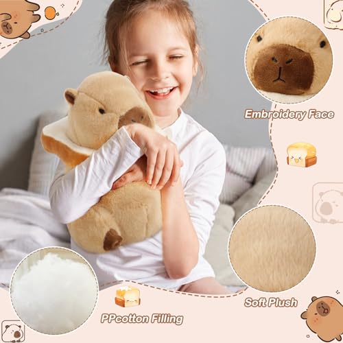 Toast Capybara Plush Pillow Capybara Stuffed Animal Toy with Bread Choker Cute Capybara Peluche for Girls Boys Kids