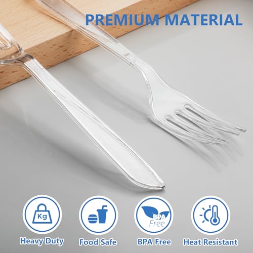 1000 Count Heavy Duty Clear Plastic Forks - Disposable Flatware for Events
