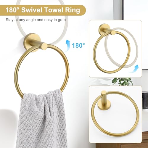 Brushed Gold Bathroom Hardware Set - 6-Piece Wall-Mounted Towel Rack & Accessories