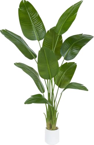 6Ft Artificial Bird of Paradise Tree with White Planter - Faux Tropical Indoor Plant