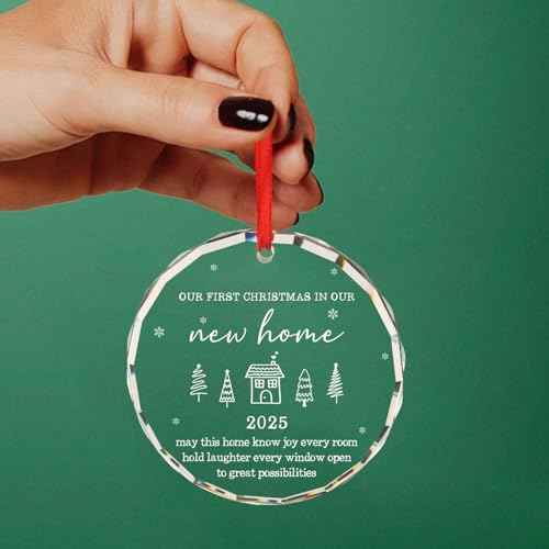 House Warming Gifts New Home for Couple Our First Christmas in Our New Home 2025 Housewarming Gifts for Newlywed Just Married Christmas Tree Decoration Glass Round Ornament