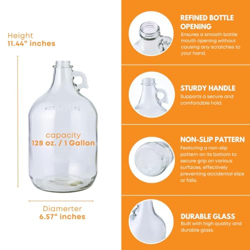 4 Pack 1 Gallon Glass Jugs with Airlocks & Caps for Homebrewing - Variations of 128 Fl Oz
