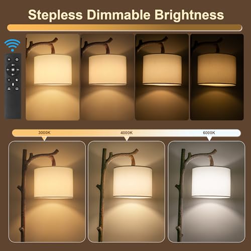 OYEARS Tree Wood-Grain Farmhouse Floor Lamp with Remote - Rustic Standing Lamp for Living Room