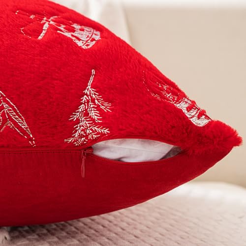MIULEE Christmas Red Pillow Covers Set of 2 Snowflakes Decorative Throw Pillow Covers 18x18 Inch Soft Plush Faux Wool Pillow Covers Farmhouse Couch Pillows Home Decors for Sofa Livingroom Bed.