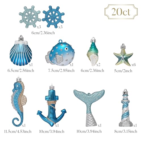 Valery Madelyn 20pcs Christmas Tree Ornaments Set Light Blue Holiday Decor