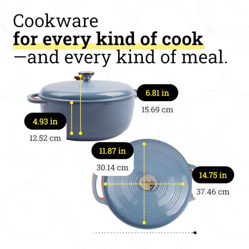 Lodge Enameled Cast Iron Dutch Oven 7.5 Quart Storm Blue - Heavy Duty Cooking Pot