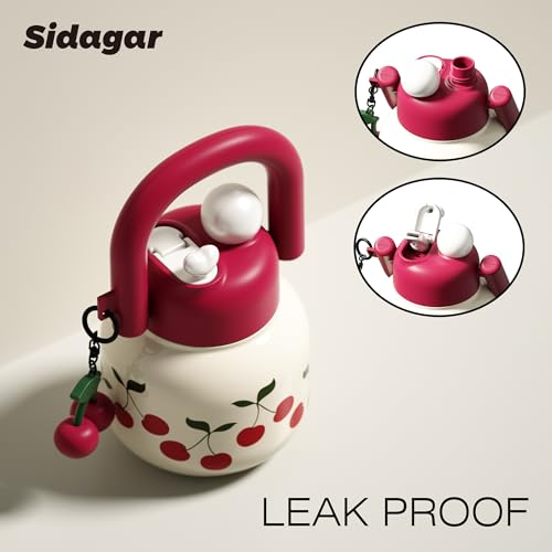 Sidagar 22 oz Insulated Stainless Steel Water Bottle - White, Cherry Design