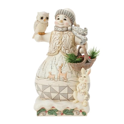 Enesco Jim Shore Heartwood Creek White Woodland Snowman Figurine with Basket, 10.25 Inch
