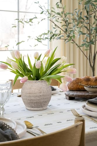 Briful 6.1'' Cream White Rustic Ceramic Vase with Distressed Texture - Farmhouse Table Decor