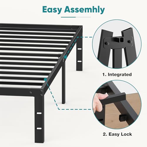 14-Inch Twin Metal Bed Frame with Storage - Heavy Duty Steel Slat Support