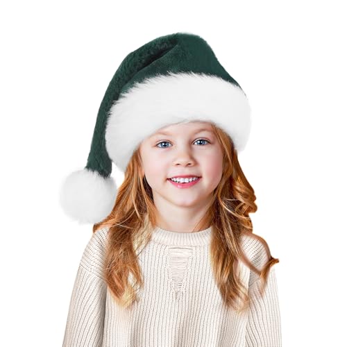 Tokforty Santa Hats for Kids Plush Unisex Xmas Hat - Green