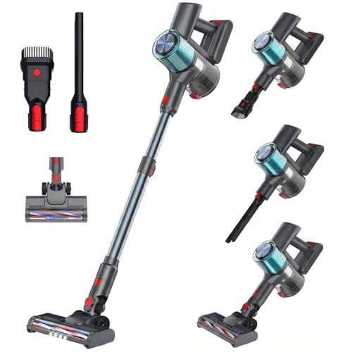 VACMOTOR Blue Cordless Stick Vacuum Cleaner for Pet Hair & Hardwood Floors, Self-Standing, Rechargeable with LED Display