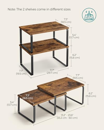 SONGMICS 4-Piece Kitchen Cabinet Organizer Set Black & Rustic Brown, 5.4" & 6.2" Height Variations