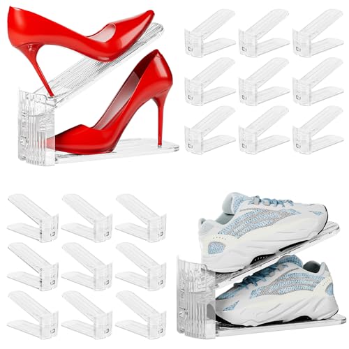 Neprock Transparent Shoe Stacker Set - Space Saving 20 Pack, Adjustable Height, Thickened, Clear Shoe Organizer