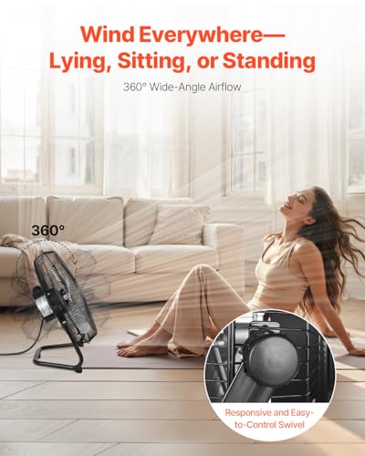 14in Heavy Duty Floor Fan - 3-Speed Industrial Metal Fan with 360° Tilt & 2560 CFM Airflow