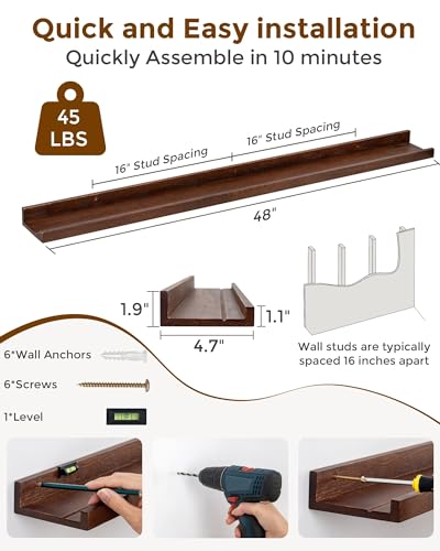 Axeman Oak Picture Ledge Shelf, 48 Inch Floating Shelves Set of 2,