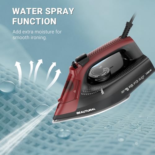 BEAUTURAL Black Steam Iron 1500W with Ceramic Soleplate & Auto Shutoff