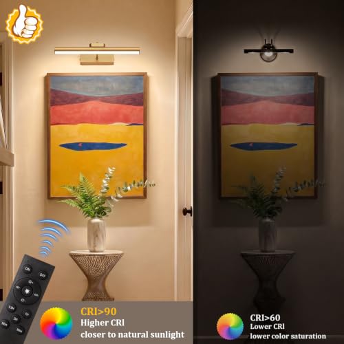 Percantis 13.8-Inch Cordless Gold Picture Light 2 Pack - Adjustable Wall Art Lighting