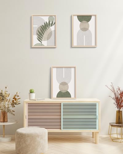 HesenDot Framed Boho Green Wall Art - 16x12 Inch Abstract Canvas Print
