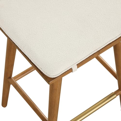 Medium Brown/White Boucle Counter Height Backless Barstool with Upholstered Cushion