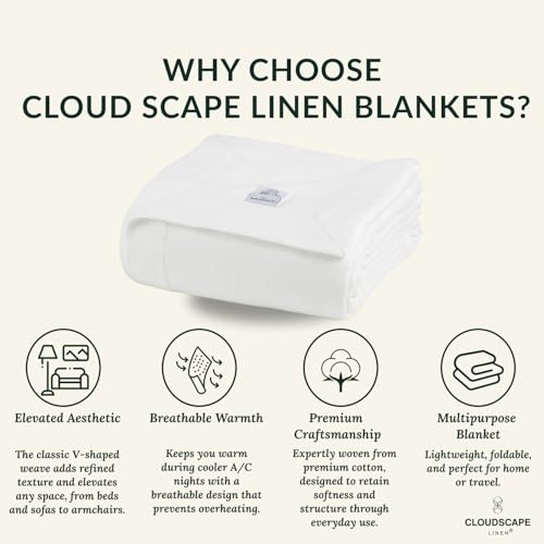 King Size Cotton Blanket - White Herringbone Summer Bed Blanket 108x92 - Soft & Breathable