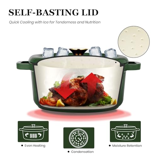 Overmont 5QT Enameled Cast Iron Dutch Oven with Lid - Moss Green