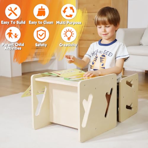 Toddler Montessori Weaning Table and Chair Set with 1 Chair & 1 Table - Solid Wood Kids Furniture