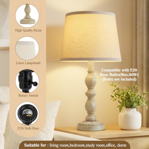 GyroVu Creamy White Rustic Farmhouse Set of 2 Bedside Table Lamps with Linen Shade - 20.5 inches