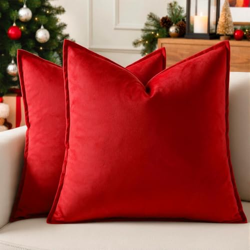 VAKADO Christmas Red Throw Pillow Covers Velvet 20x20 Set of 2