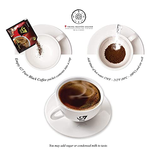 TRUNG NGUYEN G7 Pure Black Instant Coffee 14oz - Strong, No Sugar, Rich Flavor, 200 Sachets