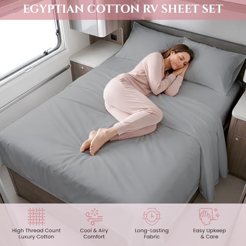 MyGiza Sheets Egyptian Cotton RV King Bed Sheets Set - Light Gray, 400TC, Deep Pockets, 4-Piece