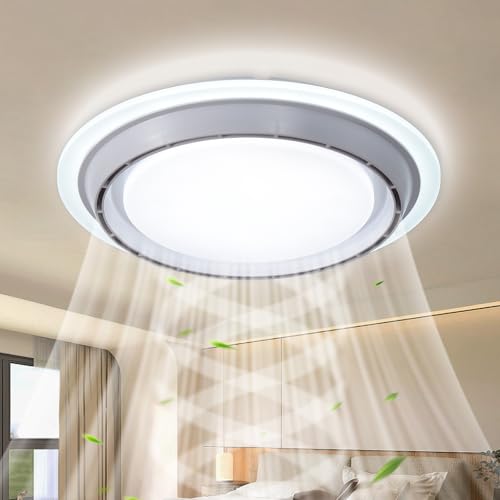 White Low Profile Ceiling Fan with Light - Bladeless Fandelier, 19.29"