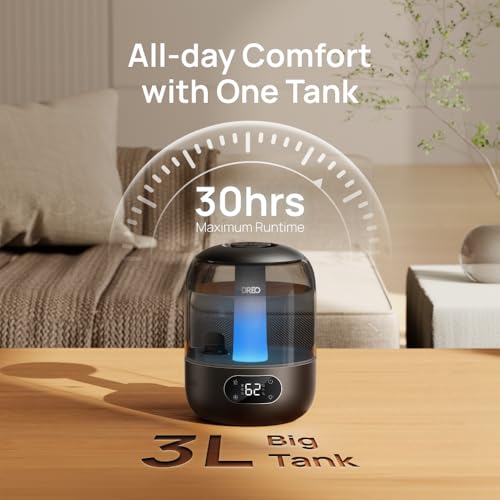 DREO 3L Bedroom Humidifier - Quiet 30H Runtime, Adjustable Mist, Black