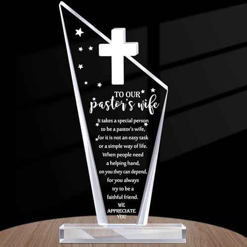 Kosiz 1 Pcs Pastor Appreciation Gifts Christian Decorations Acrylic Cross Plaques for Men Women Church Retirement Keepsake Religious Thank You Gifts Decor Gratitude Saying Sign (Pastor Wife)