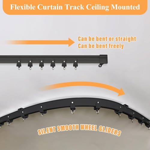 MaKefeile Blackout Room Divider Curtains with Ceiling Track Set - 150W x 96L, Pack of 1, Black