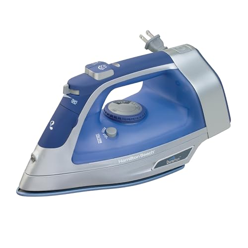 Hamilton Beach 1500W Steam Iron with Adjustable Steam Settings - Durable Nonstick Soleplate, Vertical Steaming, Auto Shut-Off