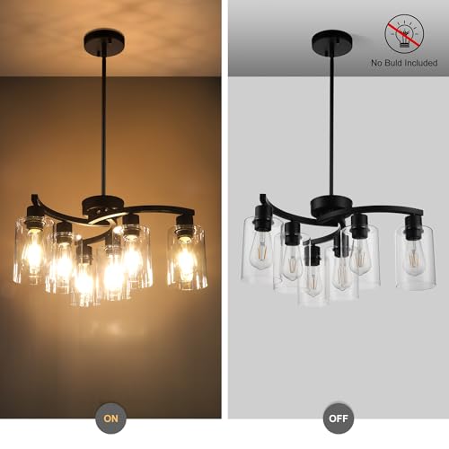 Black 6-Light Modern Farmhouse Pendant Chandelier - Adjustable Height Kitchen Lighting