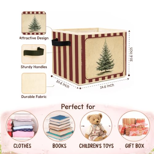 Zewepri Vintage Christmas Tree Stripe Storage Bin - Foldable Fabric Organizer