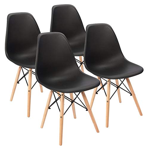 Furmax Modern Plastic Dining Chair Set - Black, Mid-Century Style, 4-Pack