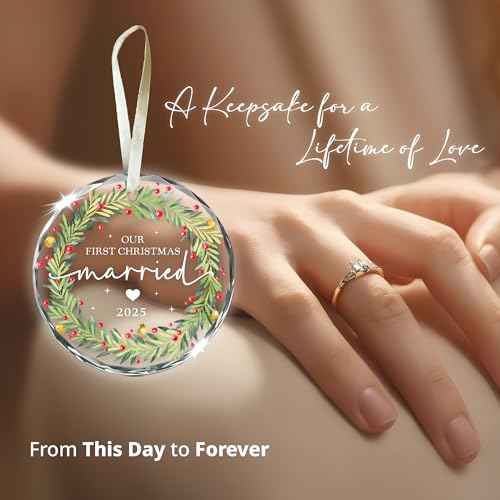 Our First Christmas Married Ornament 2025 ? Newlyweds Christmas Glass Ornaments ? First Year Marry Wedding Ornaments for Newlyweds ? Just Married Ornament Gifts for Couples