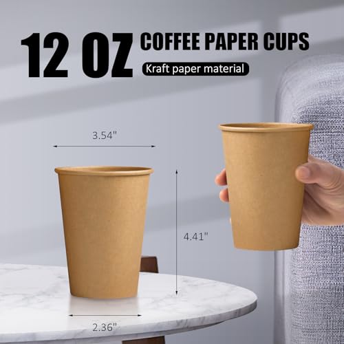Clawsoff 12oz Brown Kraft Disposable Coffee Cups - 1000 Pack, Hot Drink Cups