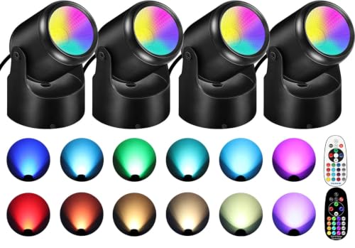 URTOM 4-Pack Indoor RGBW LED Floor Spotlights with Remote, Adjustable Color & Modes