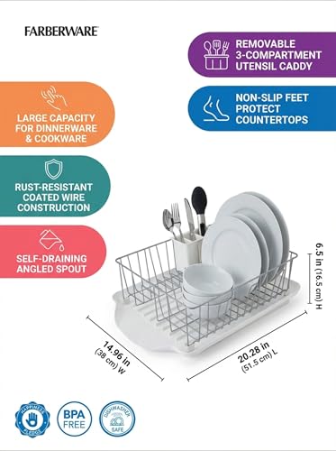 Farberware Classic Large Rust-Resistant Dish Rack Set with Removable Flatware Caddy - White / Dish Rack Set