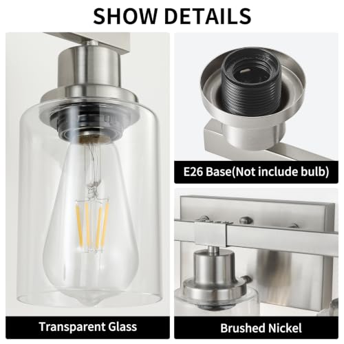 Nickel Bathroom Vanity Light 5-Light Modern Wall Sconce with Clear Glass Shades — Ideal for Mirror, Bedroom, Living Room - Variation of Nickel / 5-Light